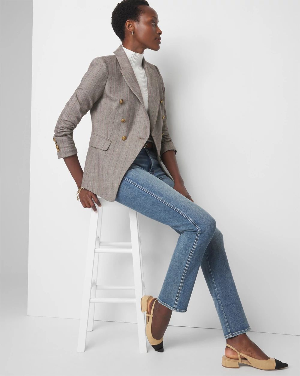 WHBM Petite Herringbone Studio Blazer White House Black Market